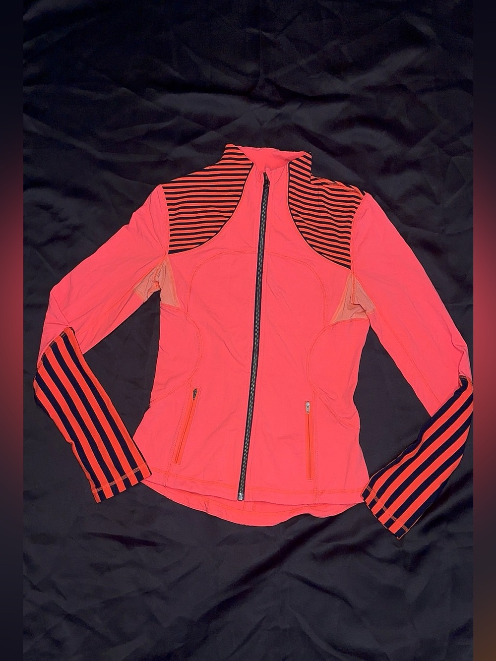 Lululemon Define Jacket Size 6 Coral Pink Striped Full Zip Luon Thumbhole Yoga